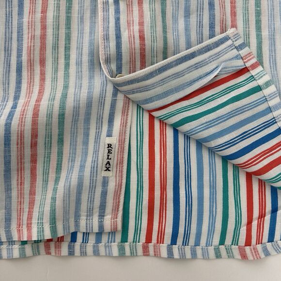 Tommy Bahama Relax Mens 100% Linen Shirt Sz L Reverse Print Striped Long Sleeve - Picture 10 of 12